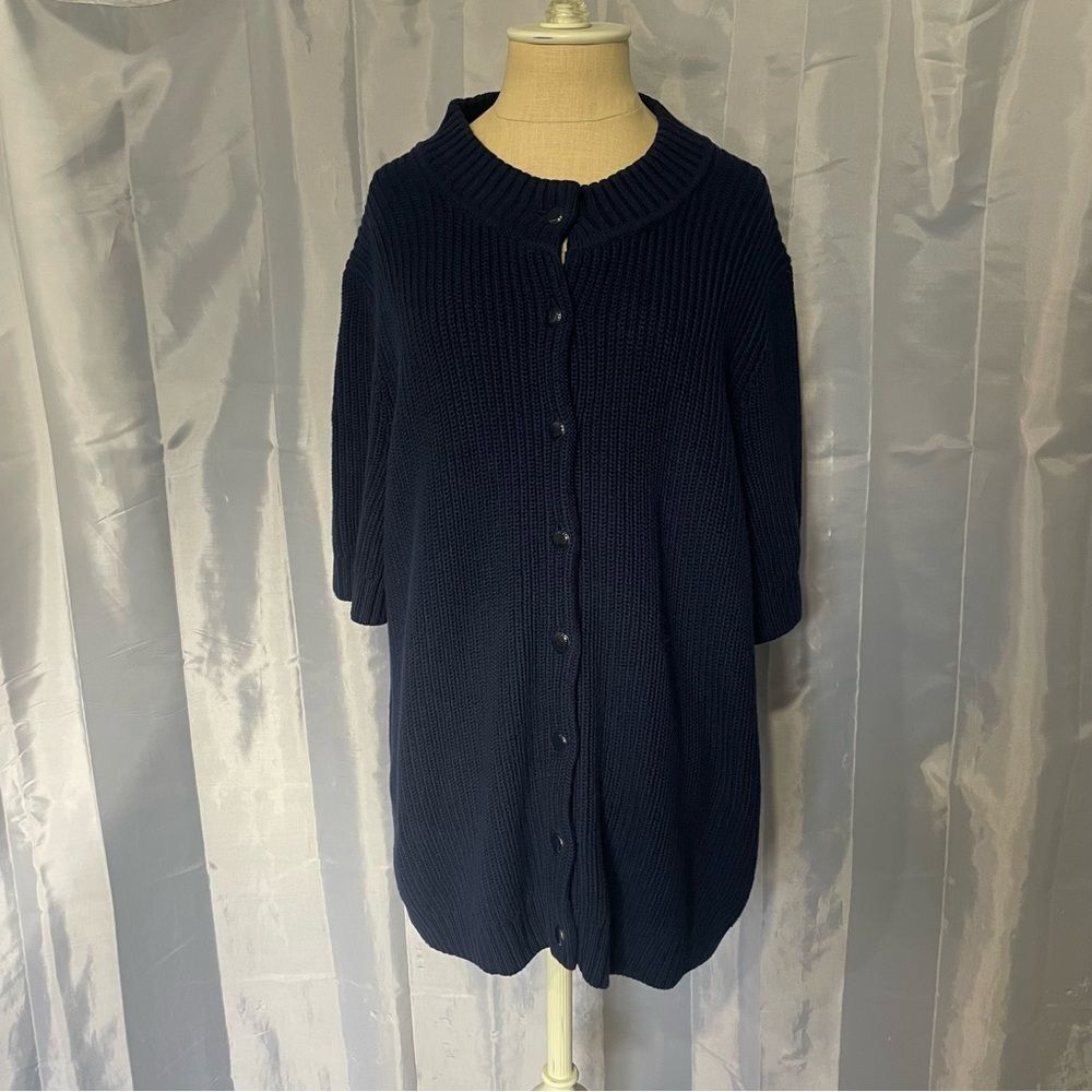 Talbots Button Up Sweater Jacket Women's Size 3X Blue Knitted Short Sleeve